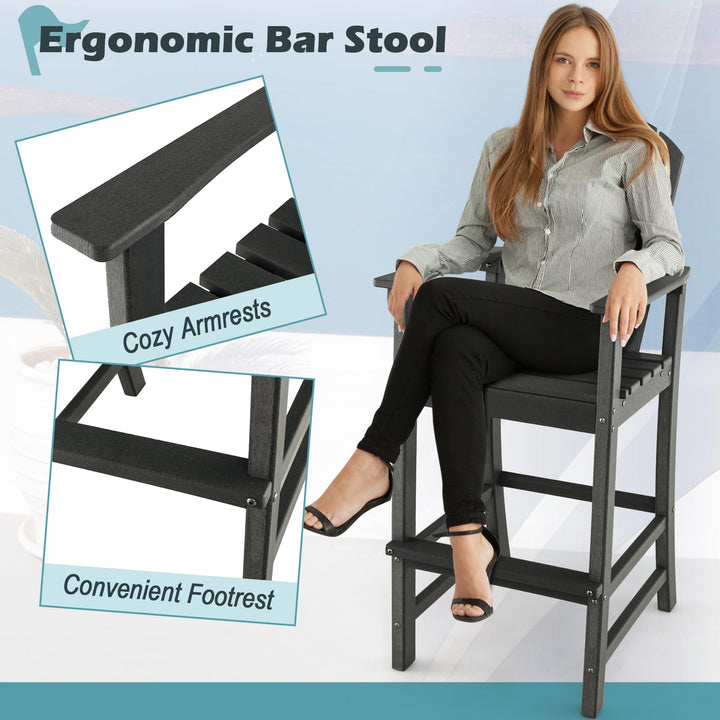 Giantex Outdoor HDPE Bar Stool, Tall Adirondack Chair with Armrests and Footrest, 30 Inches Counter Height Bar Stool