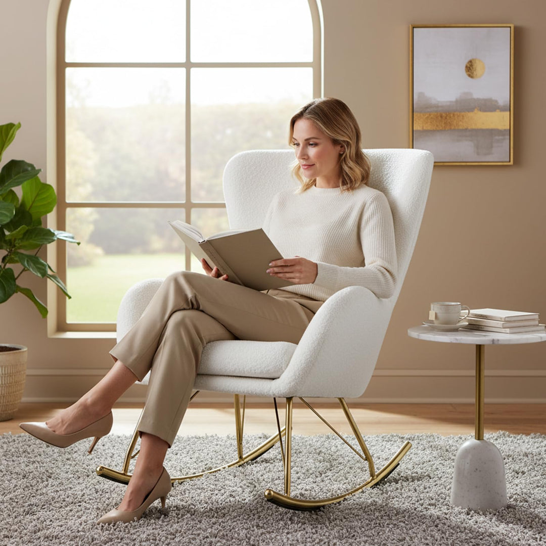 Giantex Rocking Chair Nursery Upholstered Glider Rocker w/Curved Backrest & Armrests