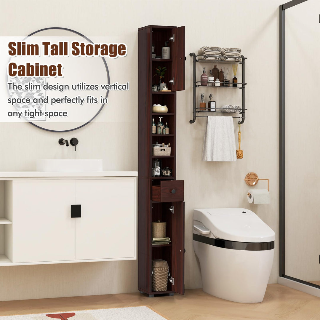 Giantex Slim Bathroom Storage Cabinet - 71" Tall Narrow Floor Cabinet Cupboard with 2 Doors