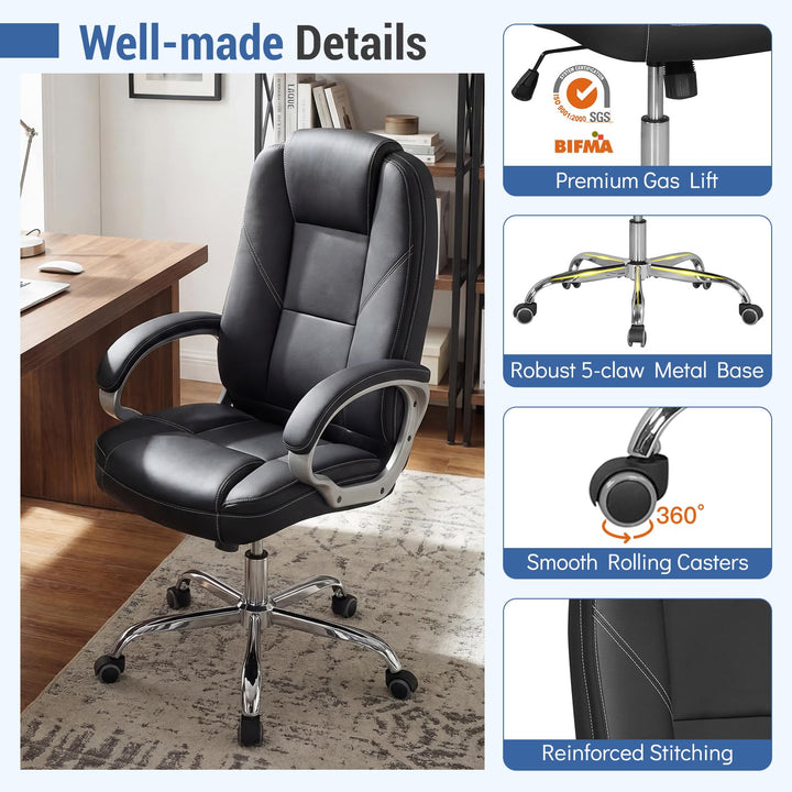 Giantex Leather Office Chair with Padded Armrests &amp; Rocking Backrest