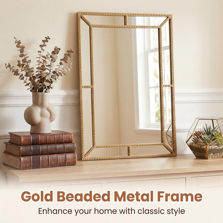 CHARMAID 36"x24" Rectangular Decorative Gold Beaded Wall Mirror