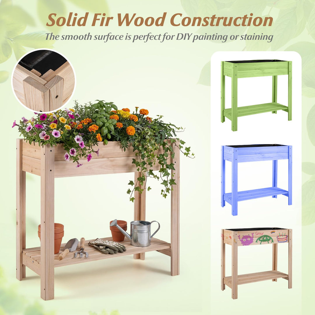 Giantex Wood Raised Garden Bed w/Lower Shelf