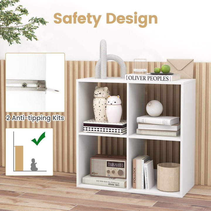 Giantex 4-Cube Bookcase, White Cubby Bookshelf w/Back Guardrail & Anti-Tipping Kits