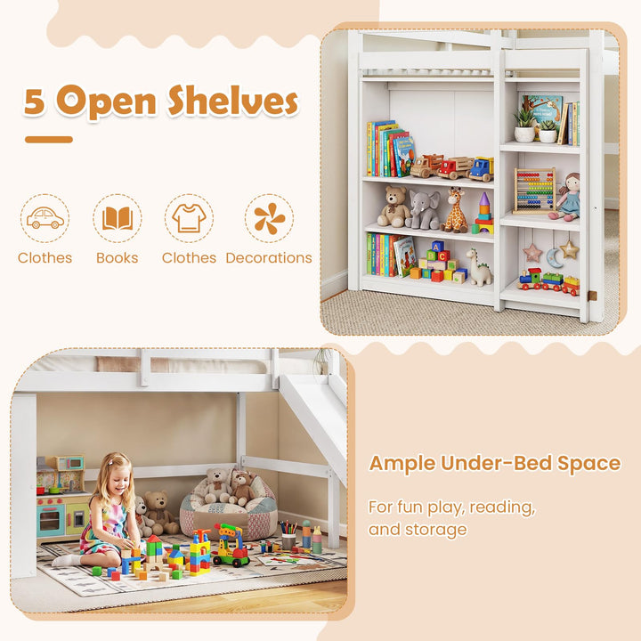GIANTEX Twin Size Loft Bed with Slide &amp; Under Bed Play Space