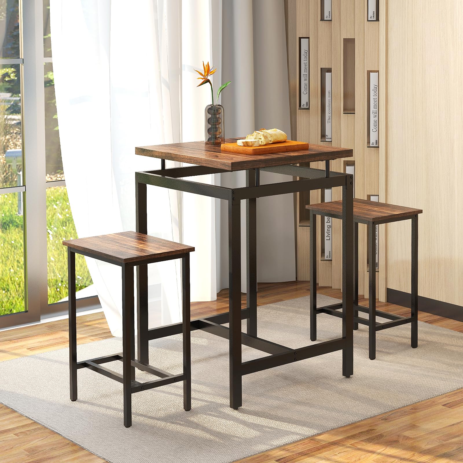 Giantex Small Dining Table Set for 2 - Counter Height Table Set with 2 Stools