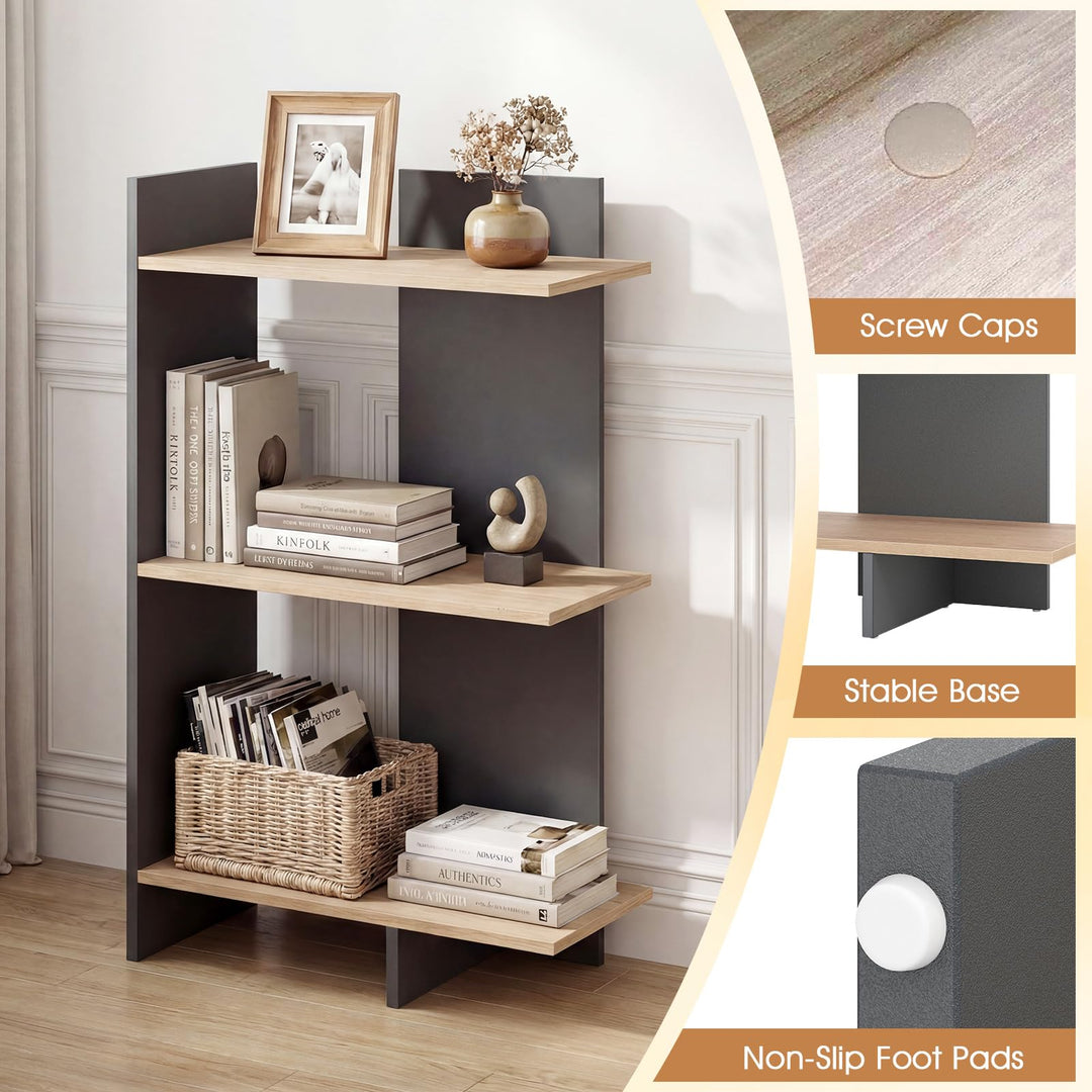 Giantex 3-Tier Wooden Free Standing Open Storage Bookshelf with Anti-Tipping Kit