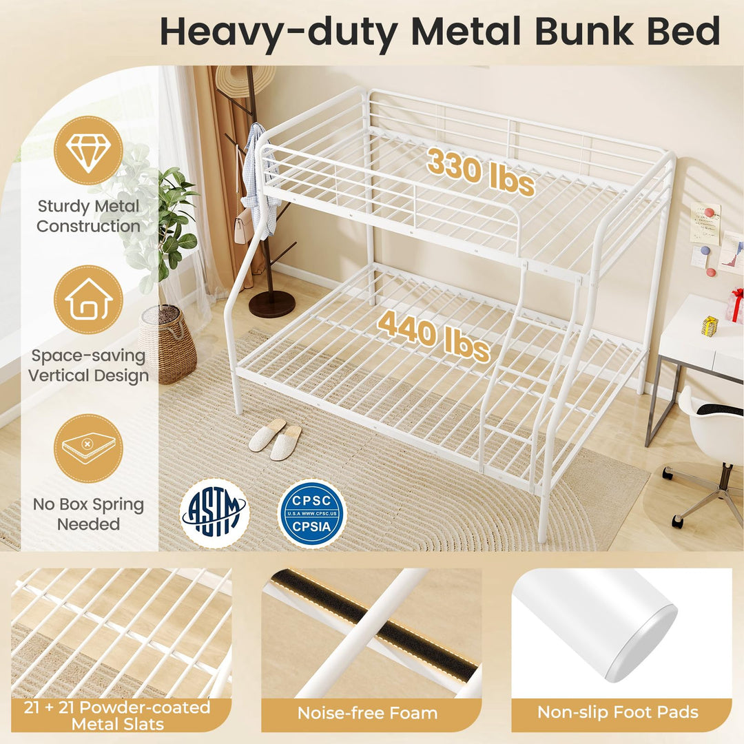 Giantex Metal Bunk Beds Twin Over Full Size, Heavy Duty Bunk Bed for Teens Adults with Ladder & Guardrails