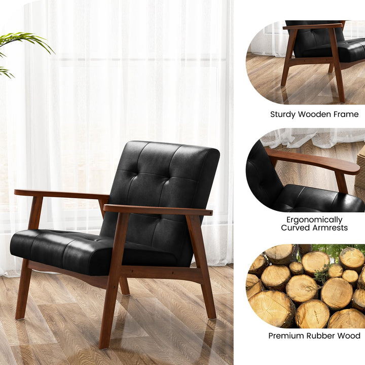Giantex Mid Century Modern Accent Chair, Upholstered Tufted Armchair with Solid Rubber Wood Frame