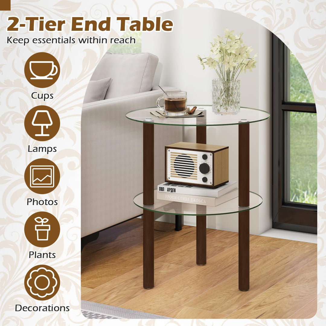Giantex Round/Square 2-Tier Sofa Side Table with Clear Tempered Glass Top &amp; Shelf (1/2)