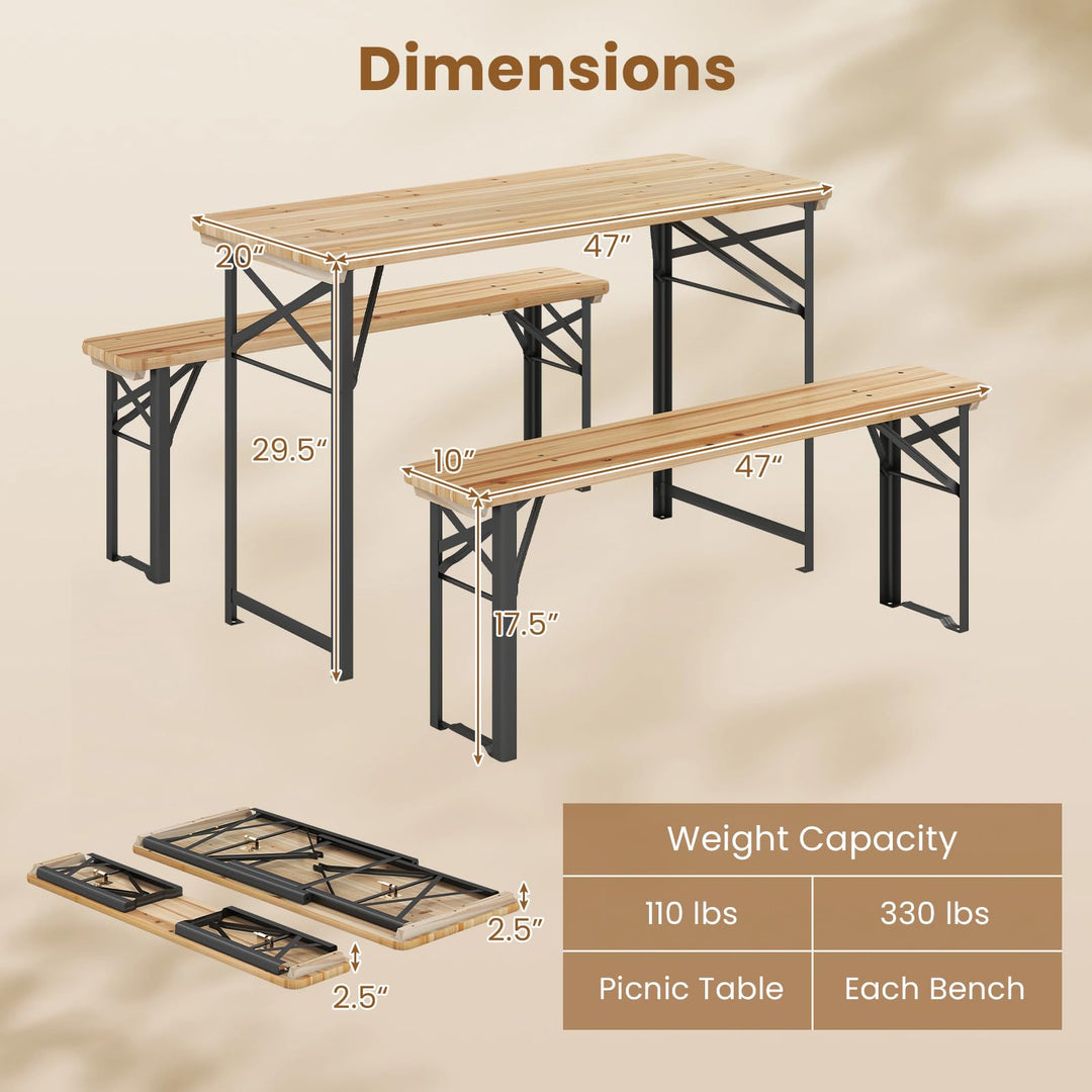 Giantex 3-Piece Folding Picnic Table with Benches Set (47&