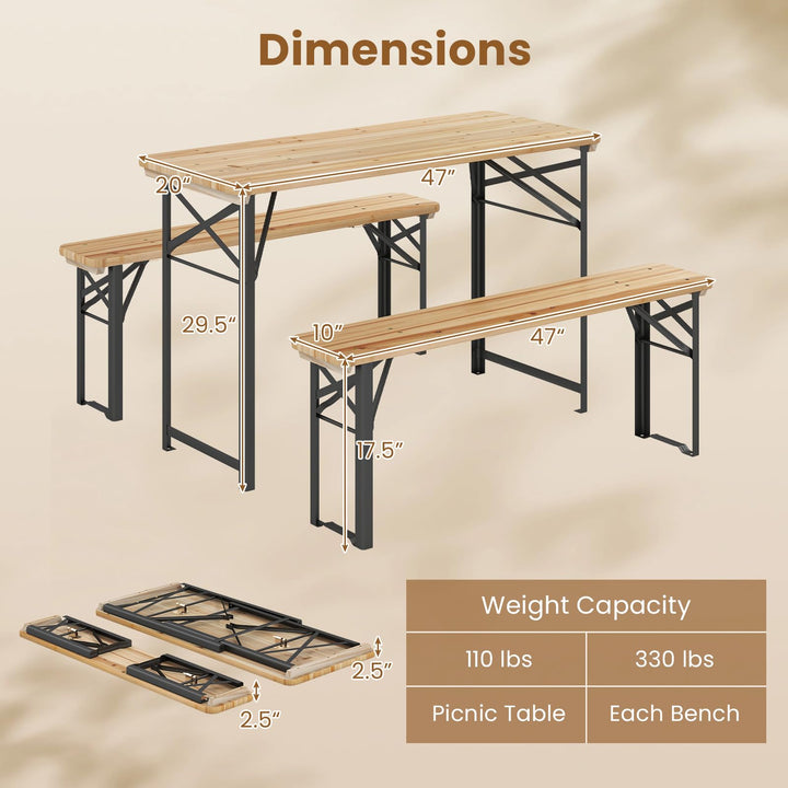 Giantex 3-Piece Folding Picnic Table with Benches Set (47&