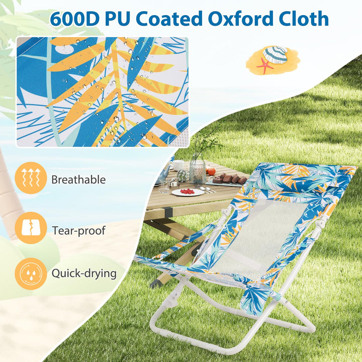 Giantex 2-Pack Low Lawn Chairs with Padded Head Pillow Mesh Back Cup Holder