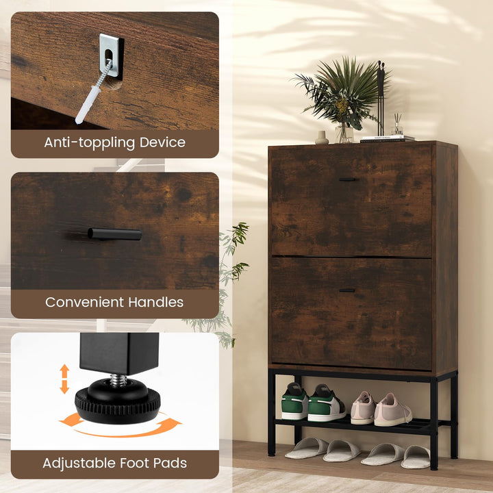 Giantex Shoe Storage Cabinet - Hidden Shoe Organizer with 2 Flip Drawers, Adjustable & Removable Interior Shelves