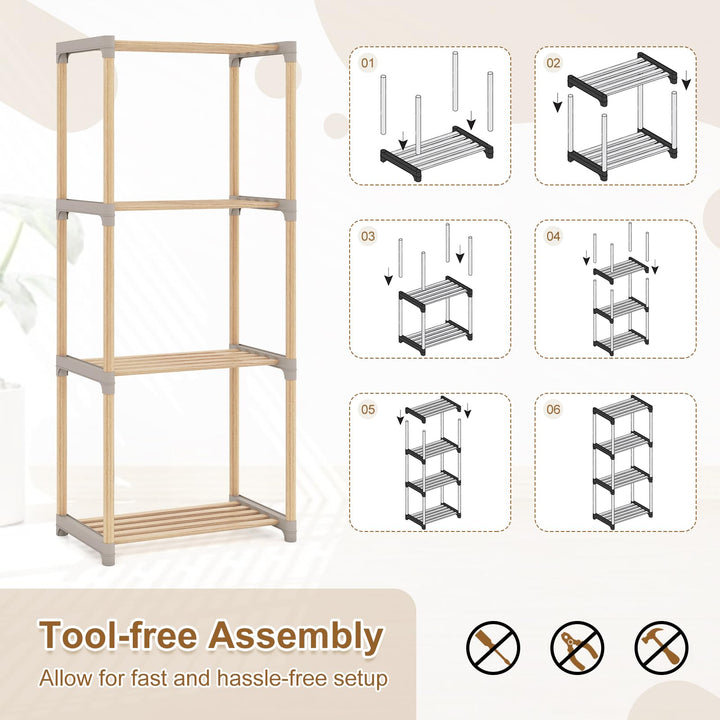 Giantex 4-Tier Bookshelf | Pine Wood Bookcase with Open Shelves