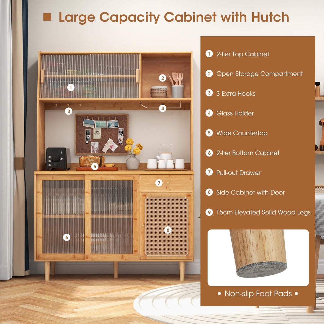 Giantex Pantry Cabinet 69" Bamboo Hutch Cabinet with Storage