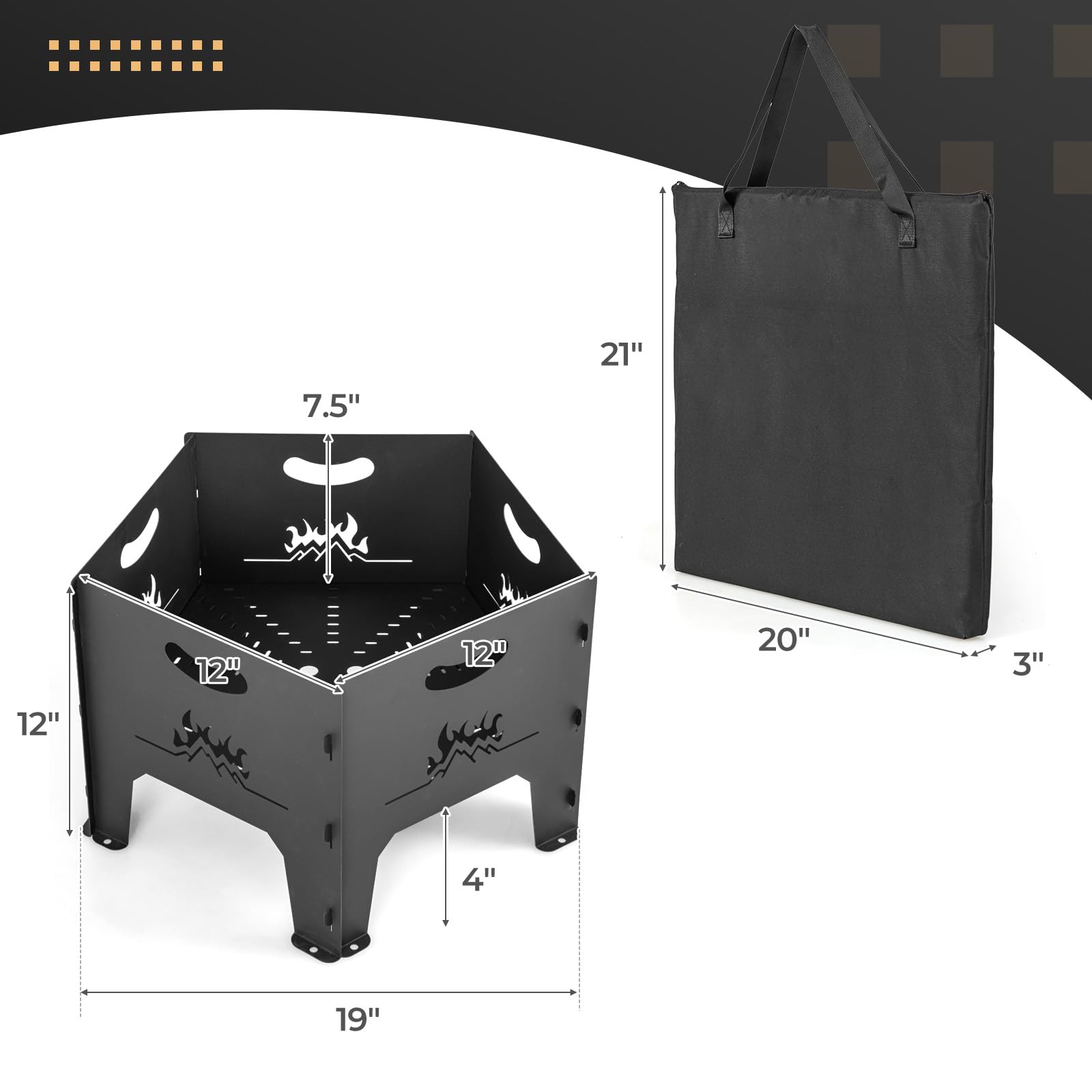 Giantex Portable Fire Pit for Outside - 19" Collapsible Wood Burning Fire Pit
