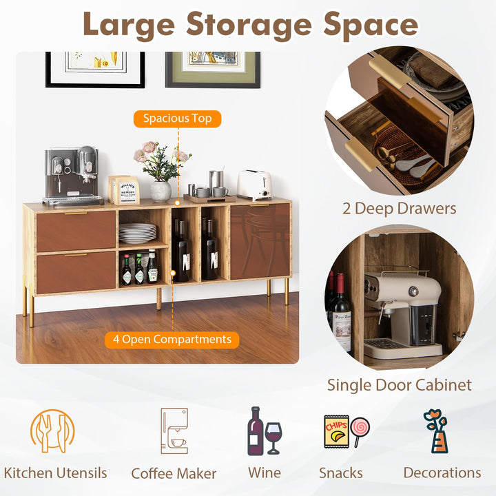 Giantex Mirrored Buffet Cabinet, Wooden Kitchen Sideboard Storage Cabinet w/2 Drawers & 1 Door Accent Cabinet