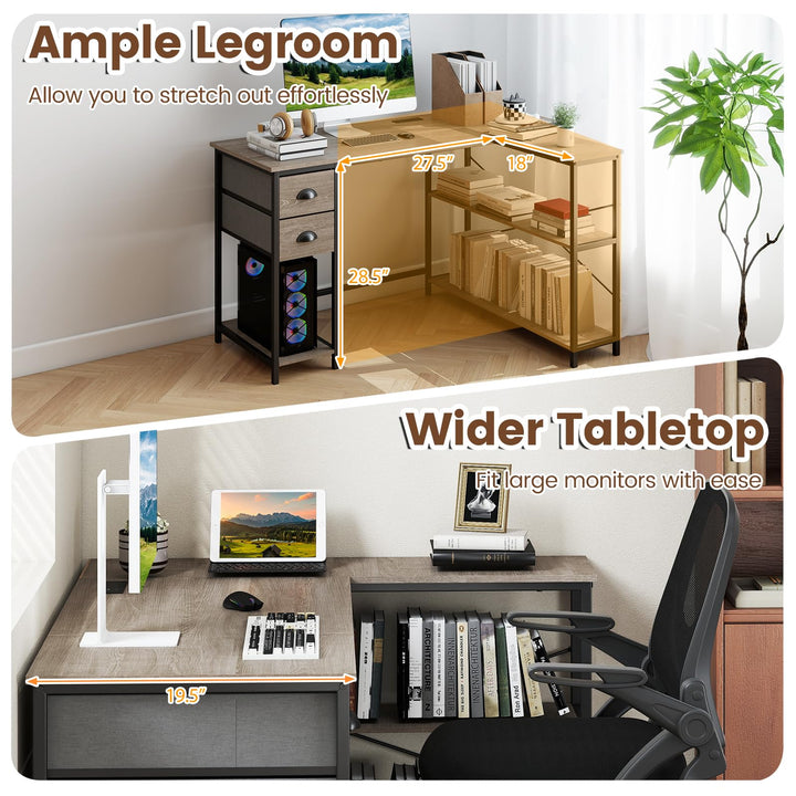 Giantex 48" L Shaped Desk with Charging Station &amp; 2 Fabric Drawers
