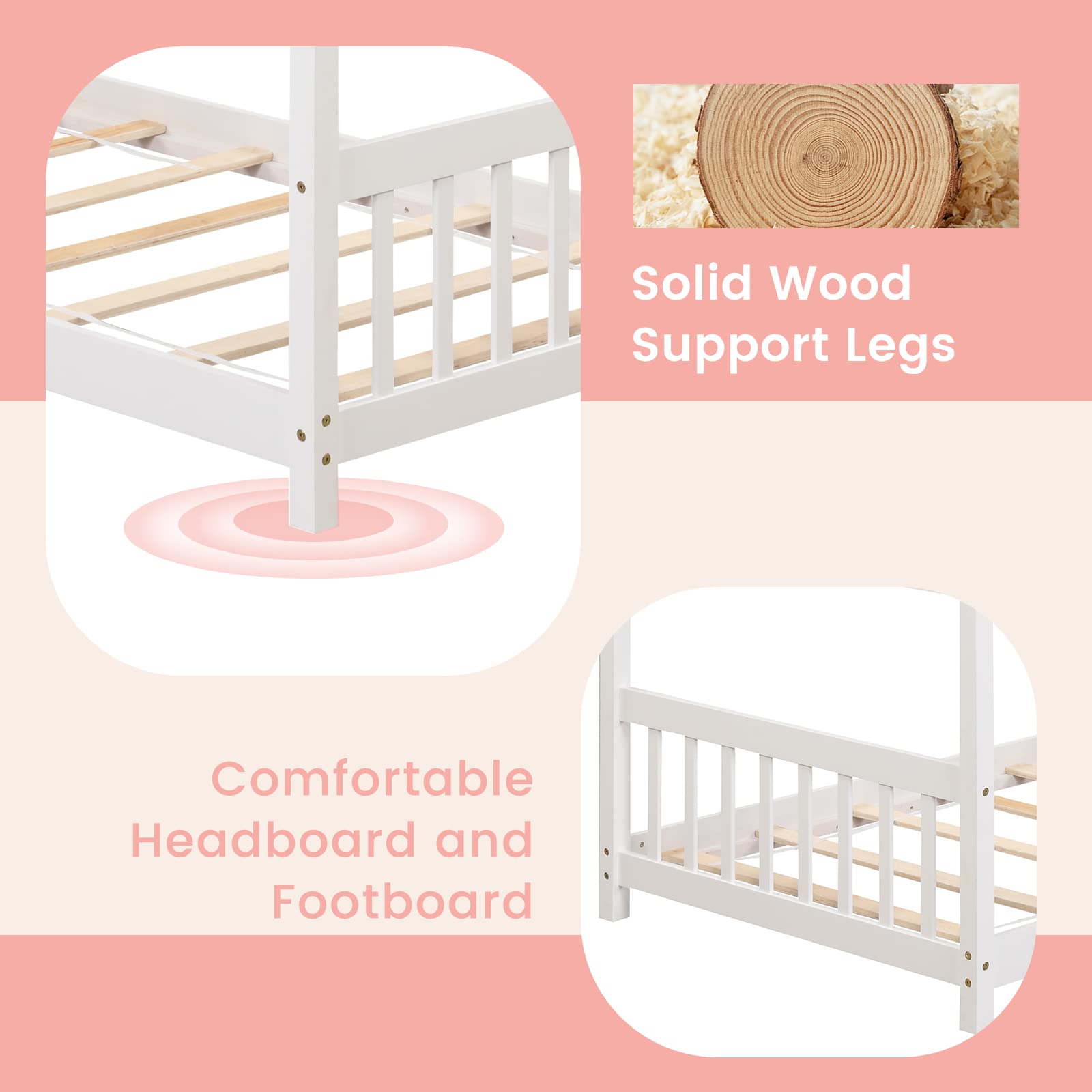 Giantex House Bed Twin, Solid Wood Kids House Bed with Roof