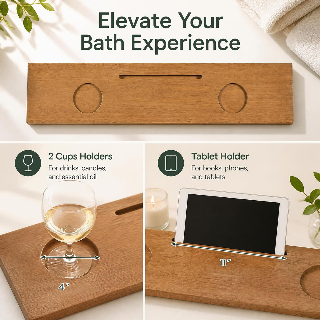 GIANTEX 35" x 8" Large Wood Bath Tray for Bathtubs with Adjustable Legs