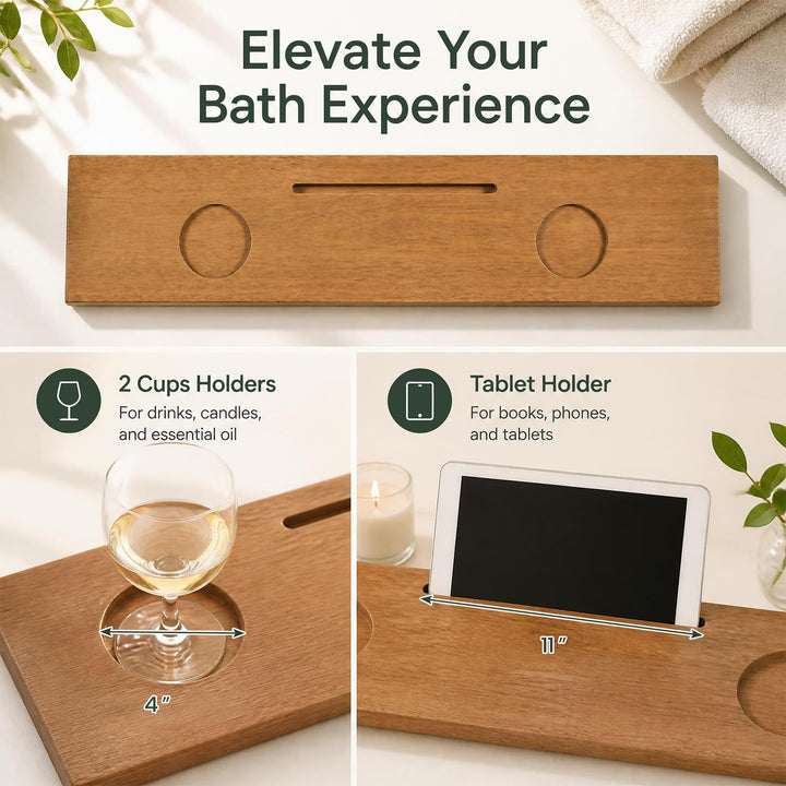 GIANTEX 35" x 8" Large Wood Bath Tray for Bathtubs with Adjustable Legs
