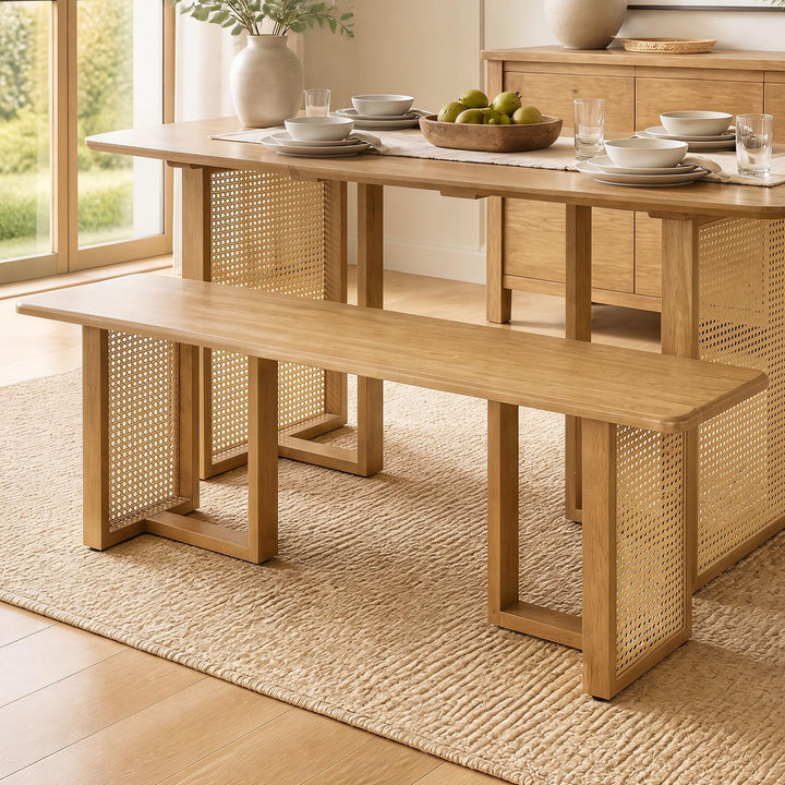 GIANTEX 55" Rattan Dining Bench with Rubber Wood Frame (1/2)