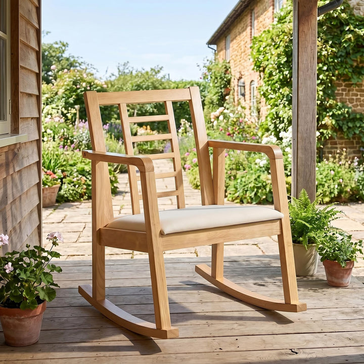 Giantex Wooden Solid Rubber Wood Rocker with Fabric Upholstered Seat (1/2)