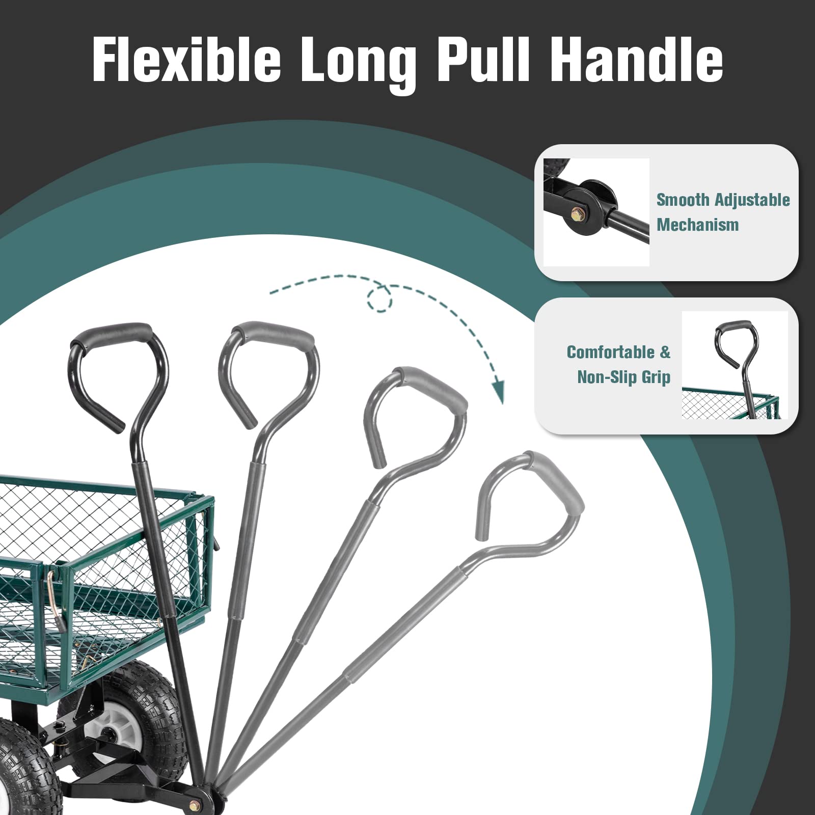 Garden Utility Cart with Steel Frame and Padded Handle Removable Sides