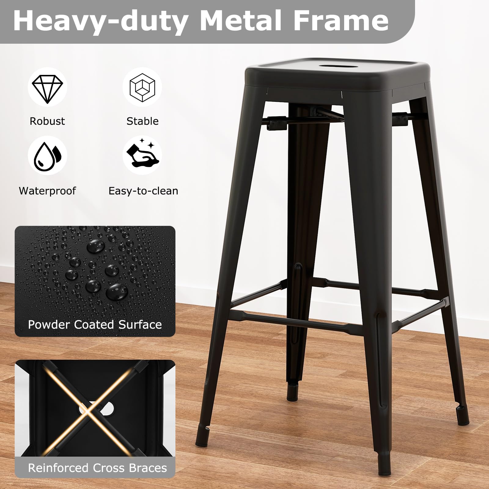 Giantex Metal Backless Bar Stools Set of 4, 30" Bar Height Modern Industrial Barstools w/Cut-out Handle