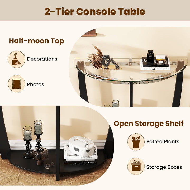 Giantex 2-Tier Glass Console Table Half Moon Modern Entryway Table