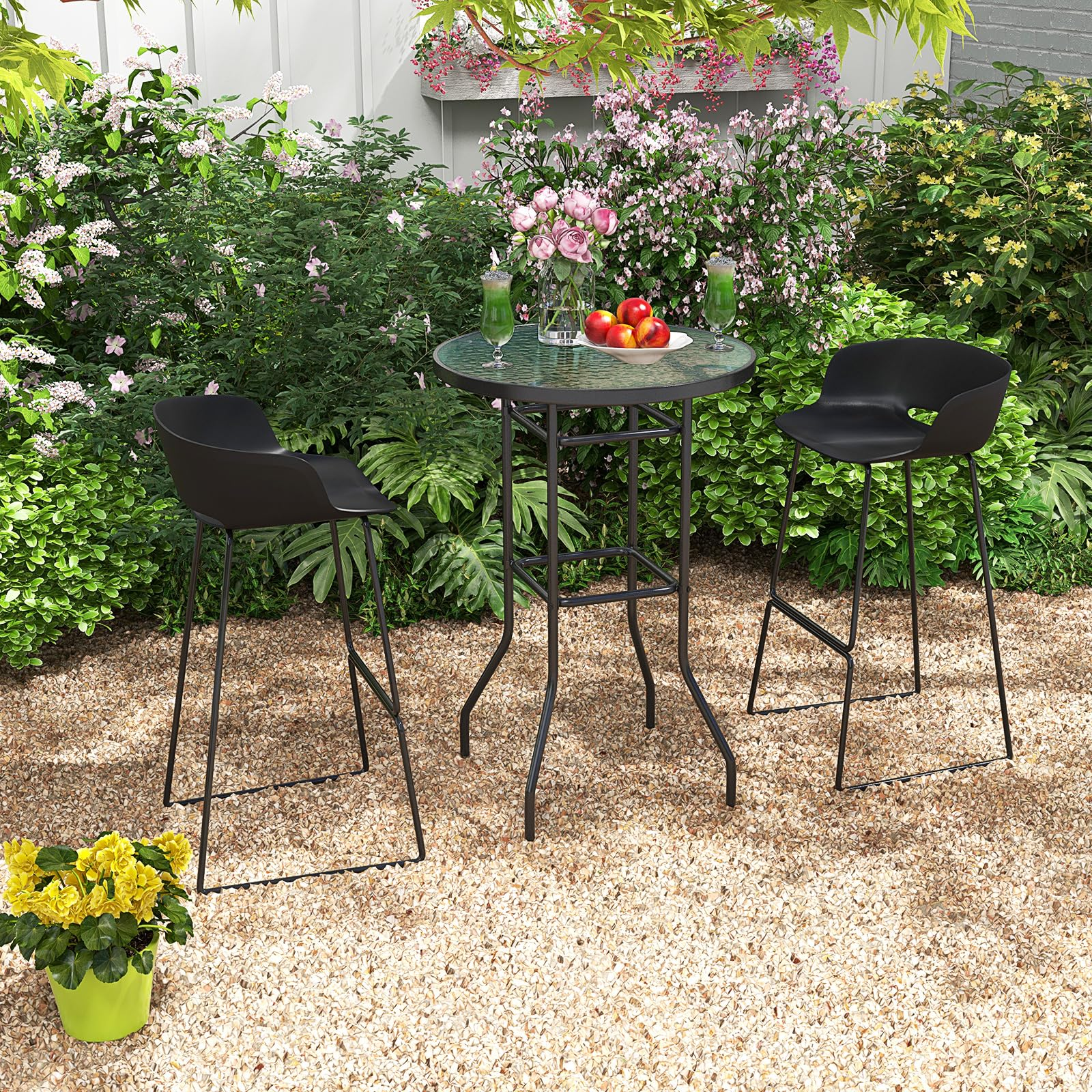 Giantex Patio Bar Table, 38" Height High Top Bistro Table, 27" Round Tempered Glass Tabletop