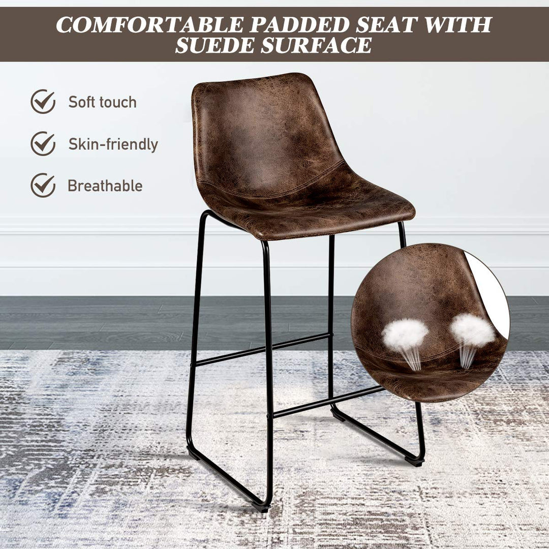 Vintage Faux Suede Bar Stools, with Metal Legs, Back and Footrest