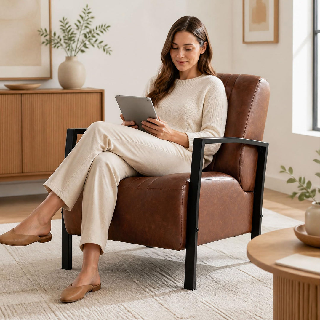 Giantex PU Leather Upholstered Armchair with Padded Seat &amp; Back (1/2)