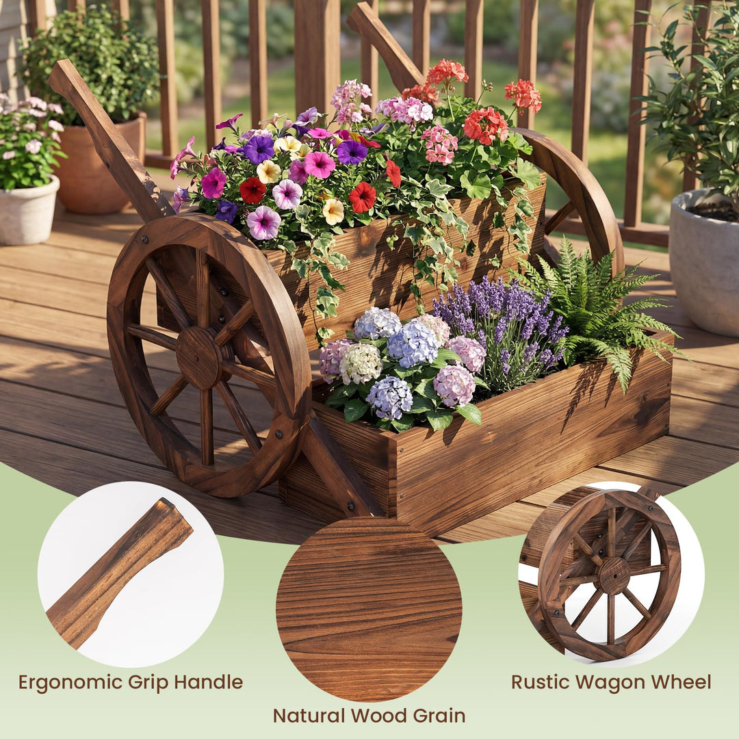 Giantex Wooden Wagon Planter Box with Wheels