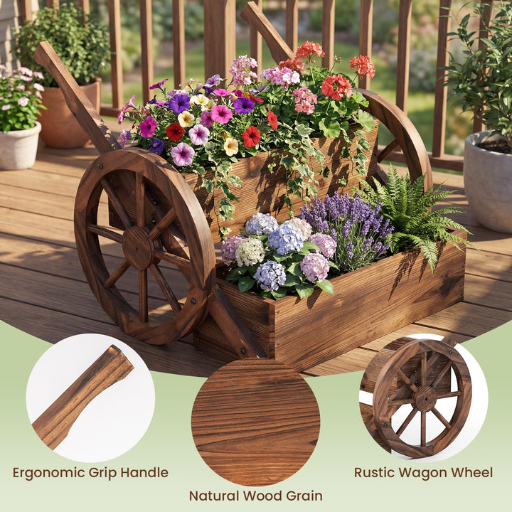 Giantex Wooden Wagon Planter Box with Wheels