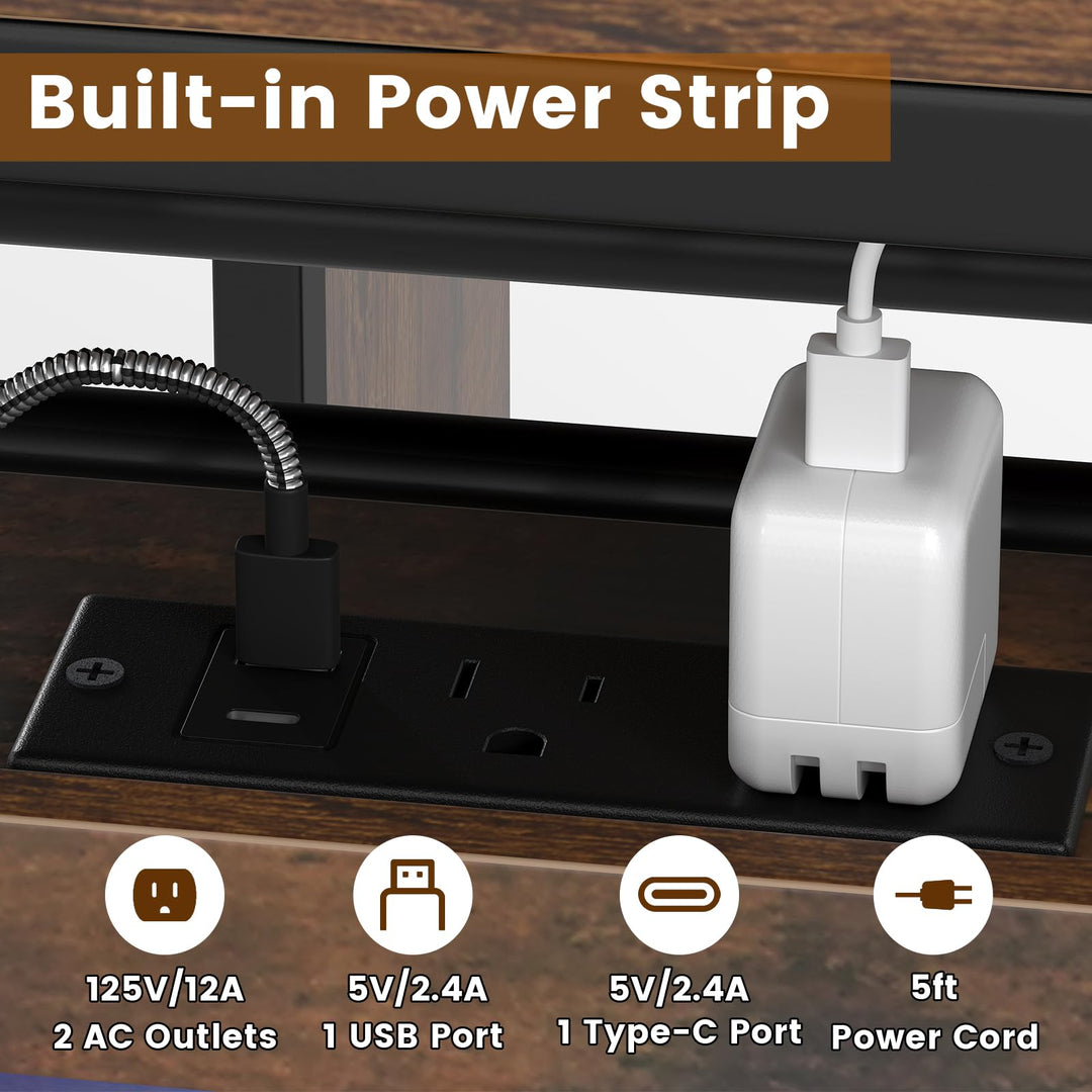 Giantex Rectangular Bar Table with Charging Station and LED Light