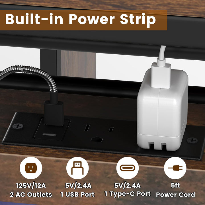 Giantex Rectangular Bar Table with Charging Station and LED Light