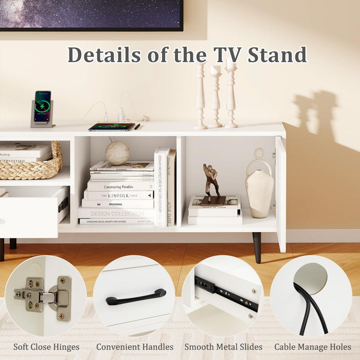 Giantex 79" White TV Stand with Power Outlets