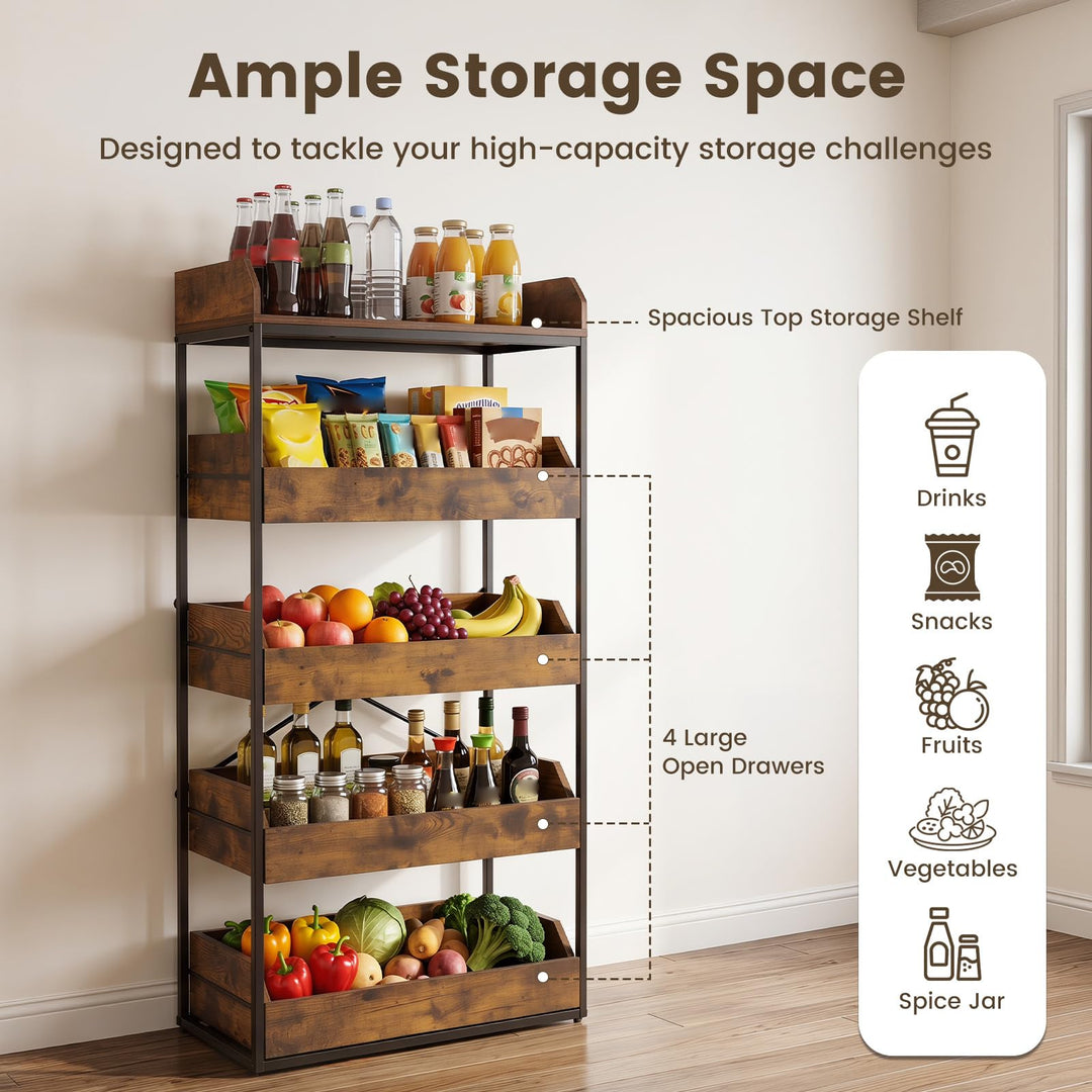 Giantex 5-Tier Industrial Utility Shelf with 4 Pull-out Drawers &amp; X-Shaped Metal Frame
