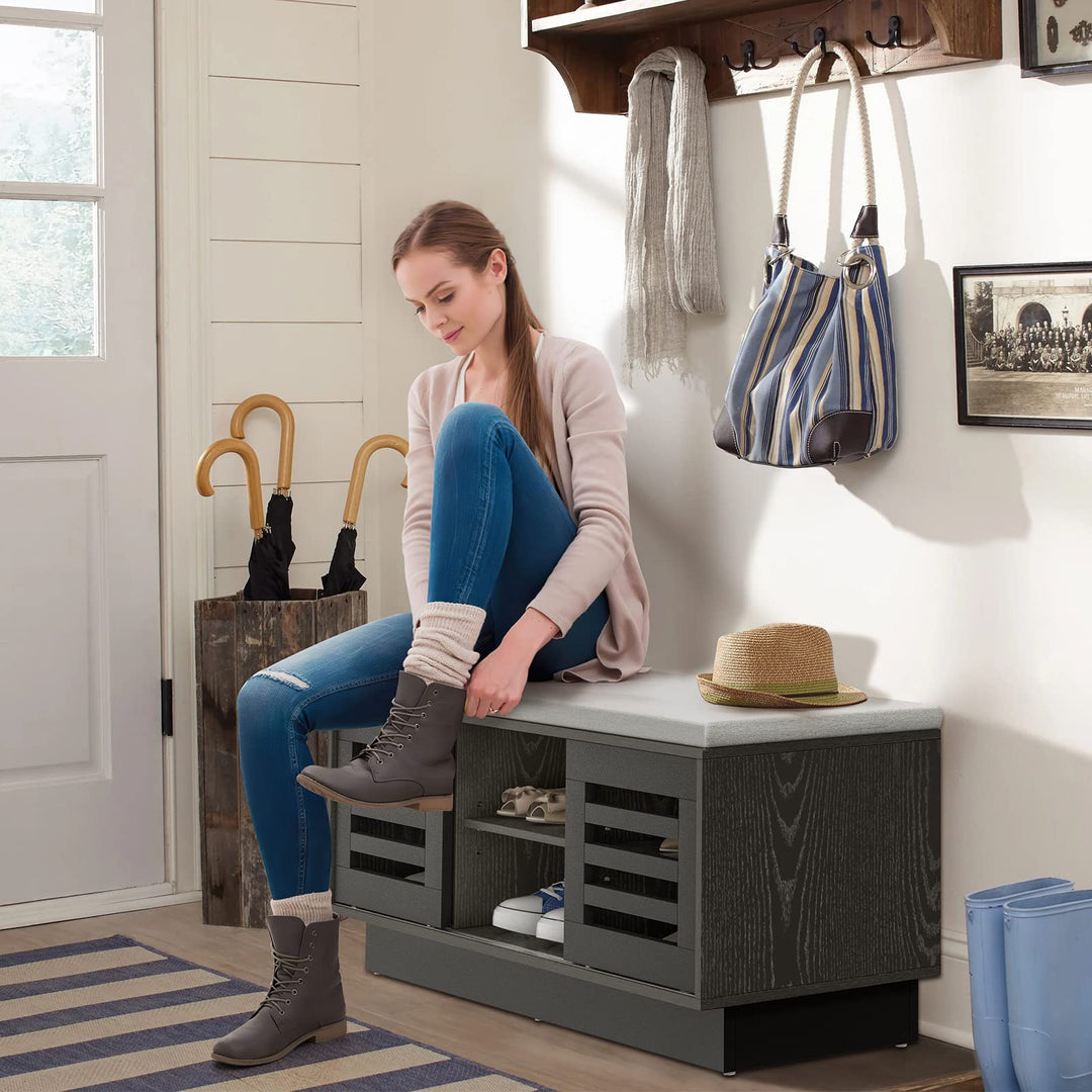 Giantex Entryway Shoe Storage Bench - Shoe Rack w/Seat Cushion & 6 Storage Compartments