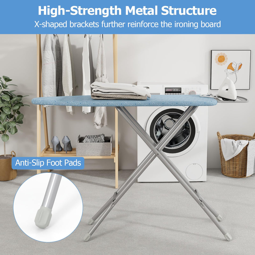 Giantex Full Size Ironing Board with Iron Rest, 57" x 15" Carbon Steel Iron Table with 7-Level Height & Heat Resistant Cover