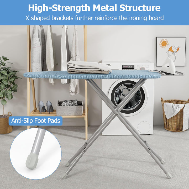 Giantex Full Size Ironing Board with Iron Rest, 57" x 15" Carbon Steel Iron Table with 7-Level Height & Heat Resistant Cover