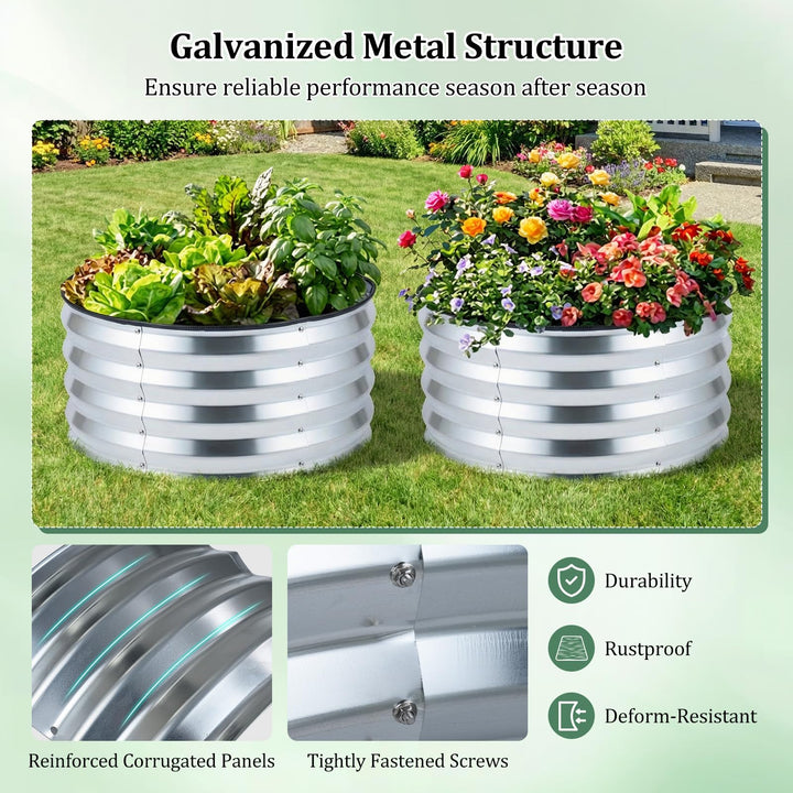 Giantex 2 Pack Round Galvanized Raised Garden Bed Kit (2x2x1 FT)