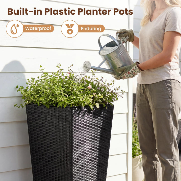 Giantex Set of 2 Rattan Tall Plant Pots with Detachable Plastic Liners