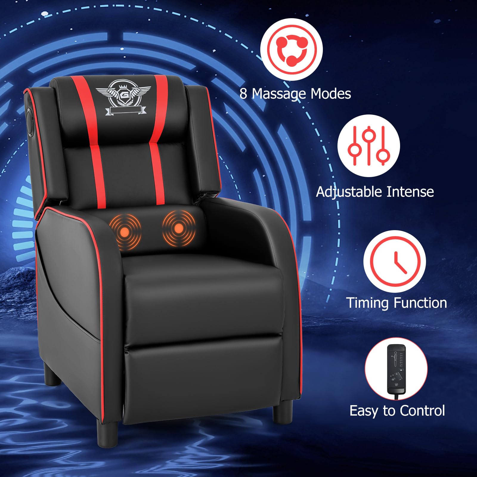 Giantex Gaming Massage Recliner Chair - Racing Style Gaming Sofa Chair with Reclining Backrest, Massage Lumbar Pillow