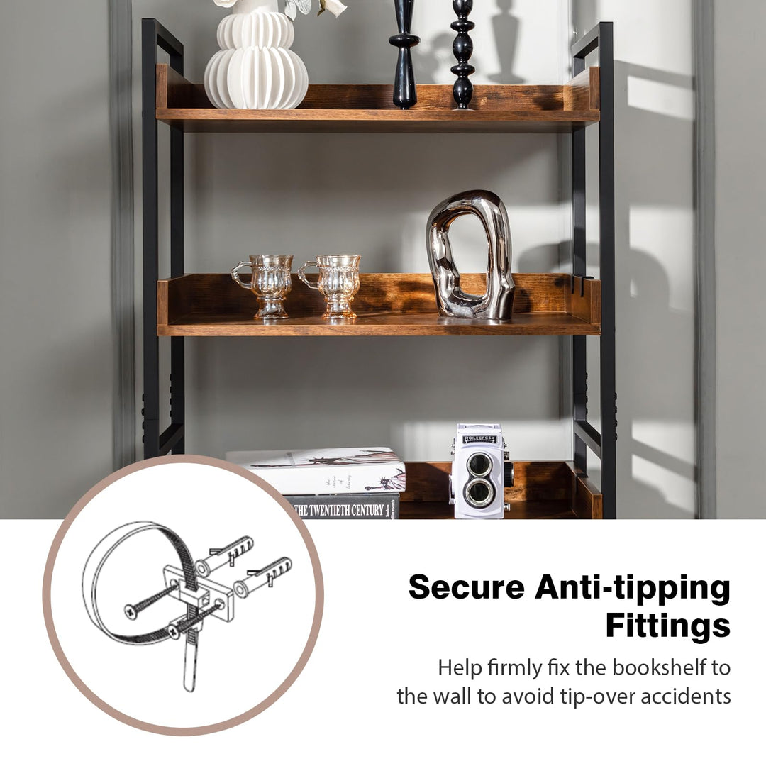 Giantex Industrial 6-Tier Bookshelf, 70" Tall Freestanding Storage Display Shelf with 4 Hooks