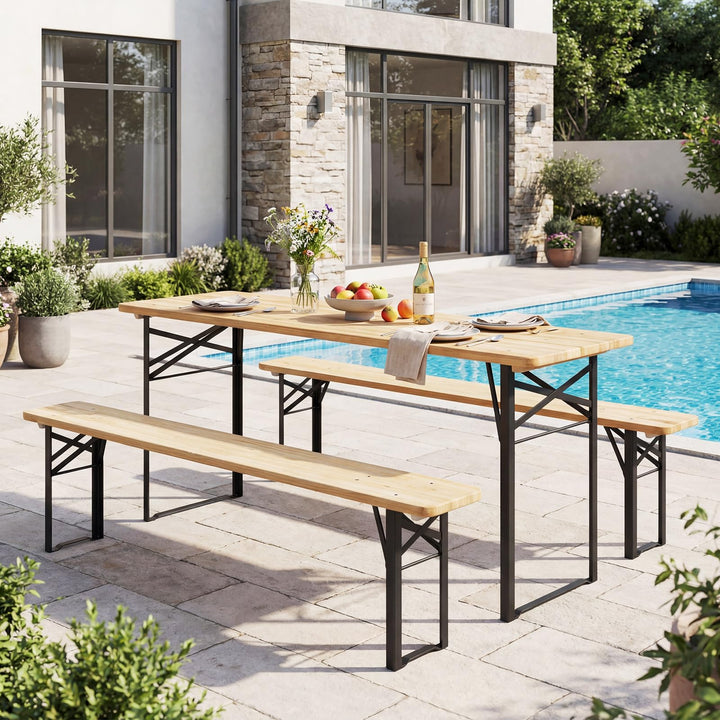 3-Piece Folding Picnic Table with Benches Set (70&