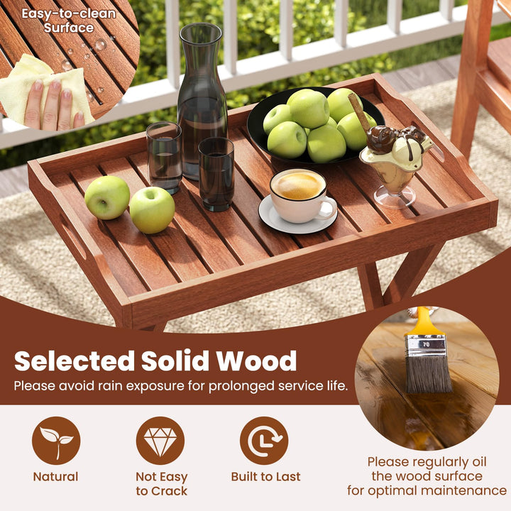 Giantex Outdoor Side Table Wooden Folding Table with Removable Tray Top