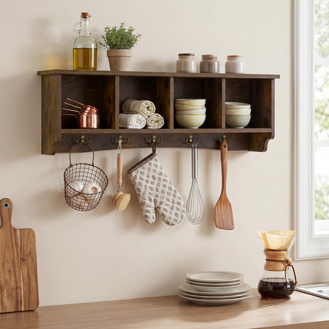 Giantex Wall Mounted Coat Rack with 4 Cubbies &amp; 5 Double Hooks