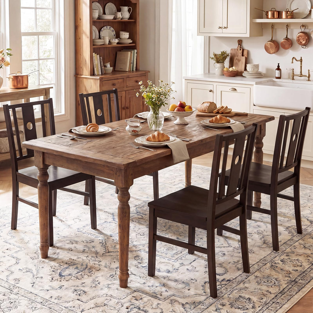 Giantex Solid Rubber Wood Kitchen Chairs with Slatted Curved Backrest &amp; Wide Seat (2/4)